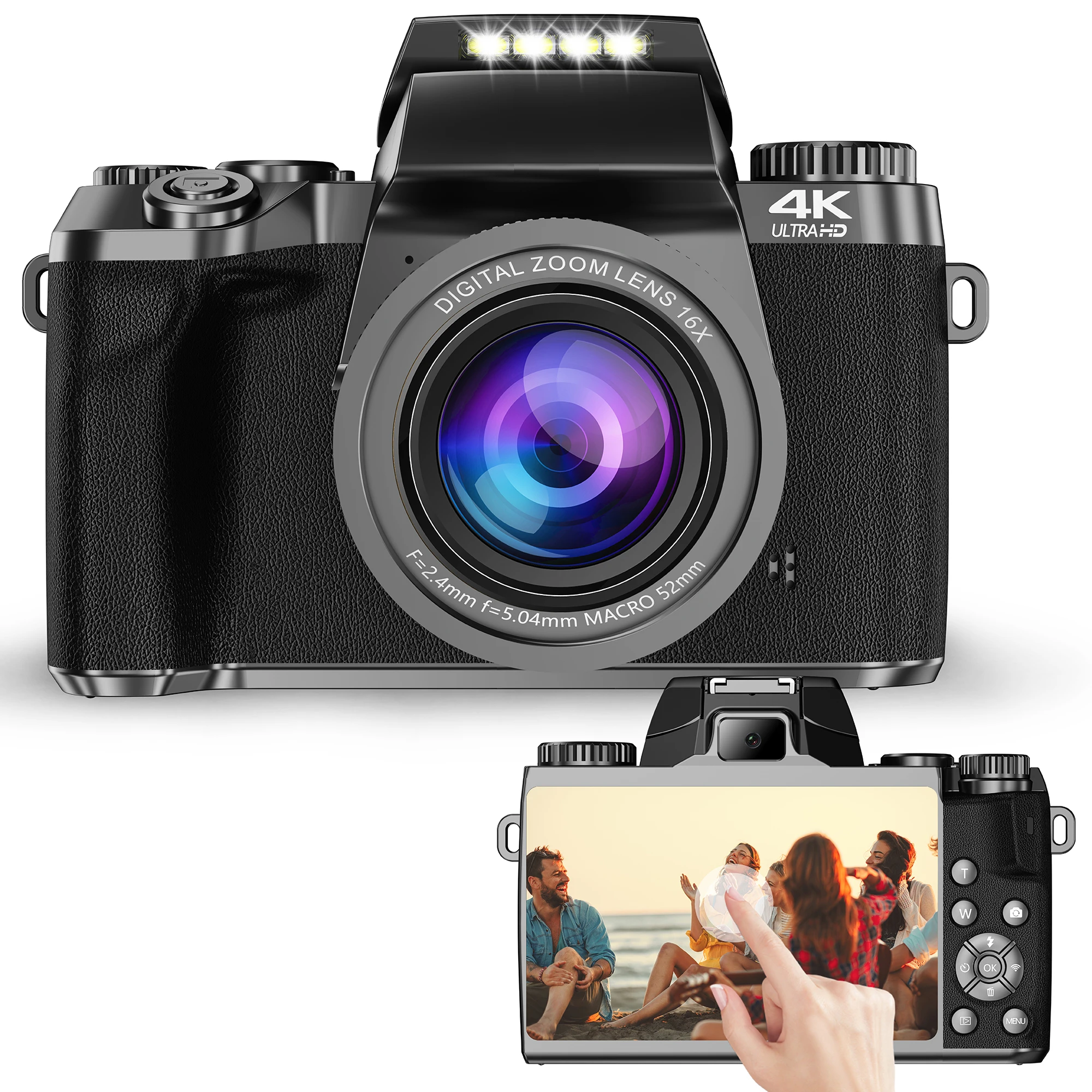 64MP Digital Photo Camera SLR DSLR Auto Focus 4K 60FPS Vlog Camcorder 4" Touch Screen Youtube Livestream Webcam for Photography