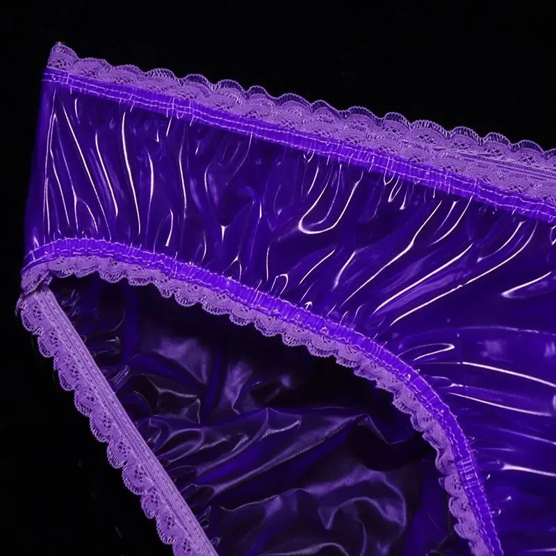 PVC Ultra soft Elastic Lace Plastic Film Underpants Sexy Transparent Smooth Silent Couple Erotic Panties ABDL Waterproof Pants