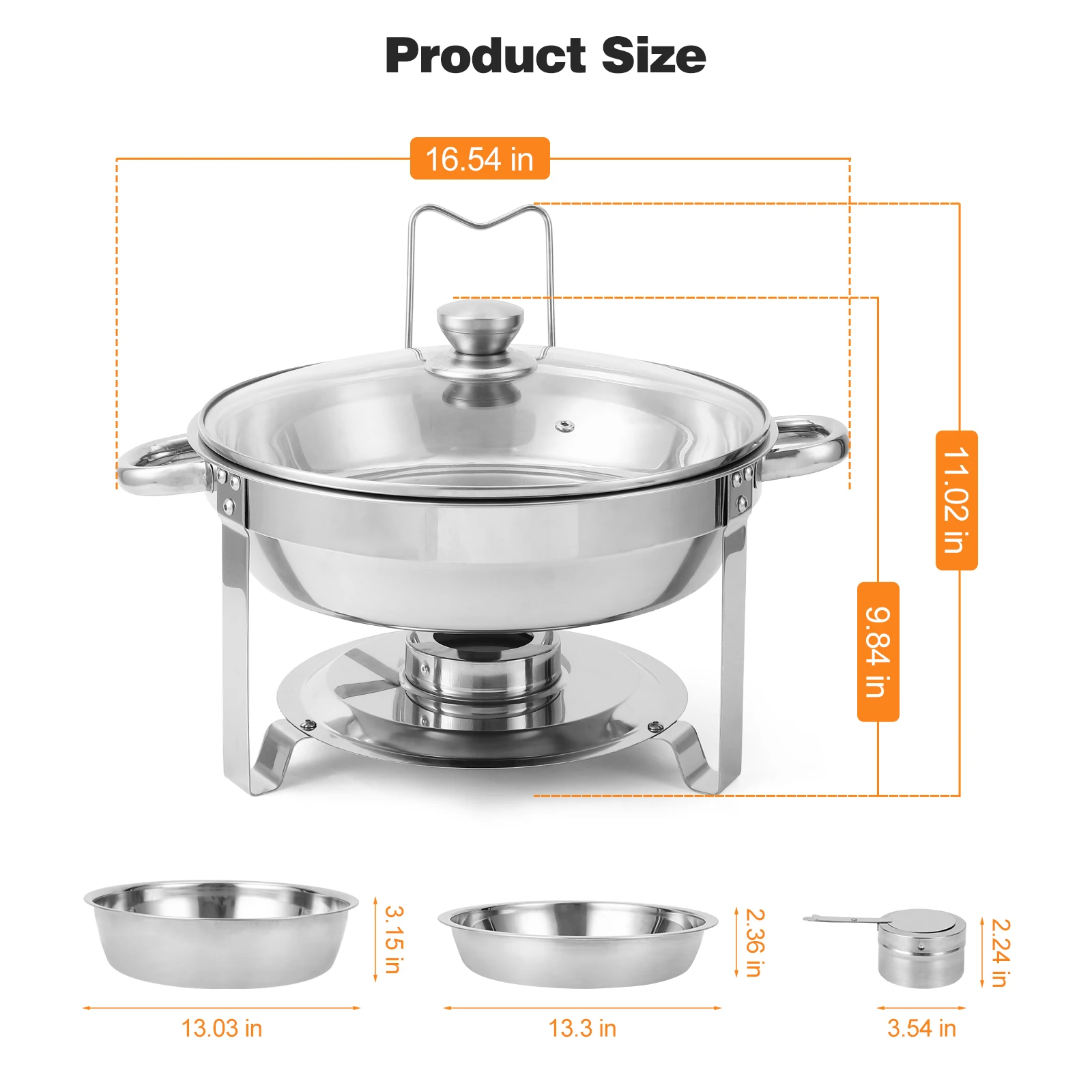 2 Pack Chafing Dish Buffet Set, 5QT Stainless Steel Chafer for Catering, Round Buffet Warmer Server with Glass Lid Water Pan Lid