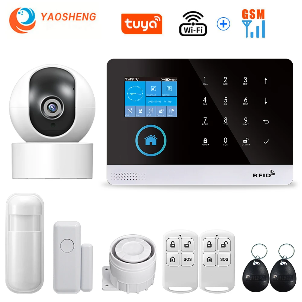 elderly emergency button Wireless WIFI GSM Home Security Alarm System For Tuya Smart Life APP With Motion Sensor Detector Compatible With Alexa & Google ring alarm pad Alarms & Sensors