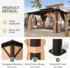 12'x14' Hardtop Gazebo, Aluminum Frame Permanent Pavilion with Curtains and Netting, Designed for Garden, Brown 6