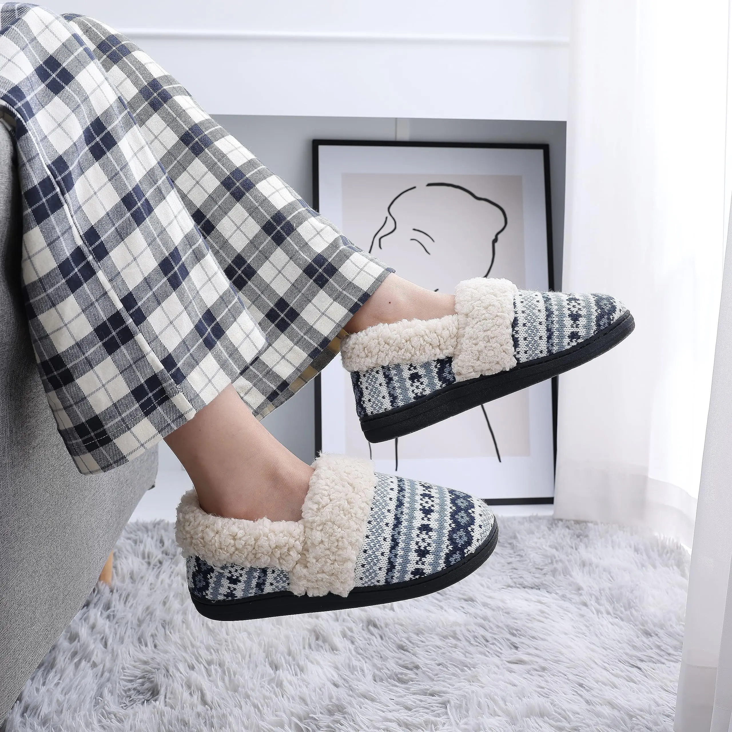 Comwarm Warm Knit Plush Slippers For Women Soft Fluffy Fuzzy House Slippers Indoor Fleece Lined Winter Slippers with Memory Foam 6
