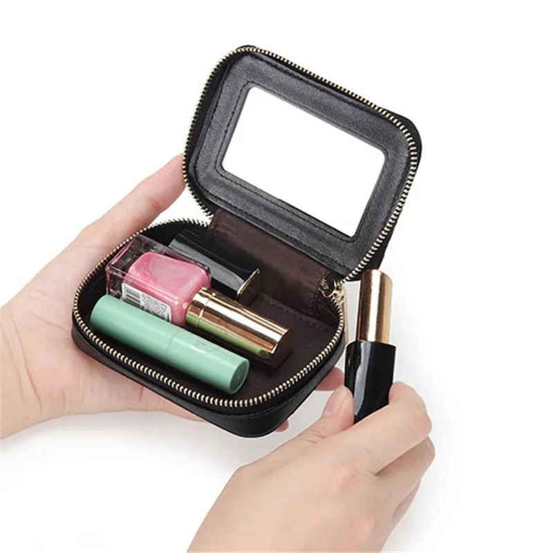 

Built-in mirror makeup lipstick portable Zipper storage cosmetic bag