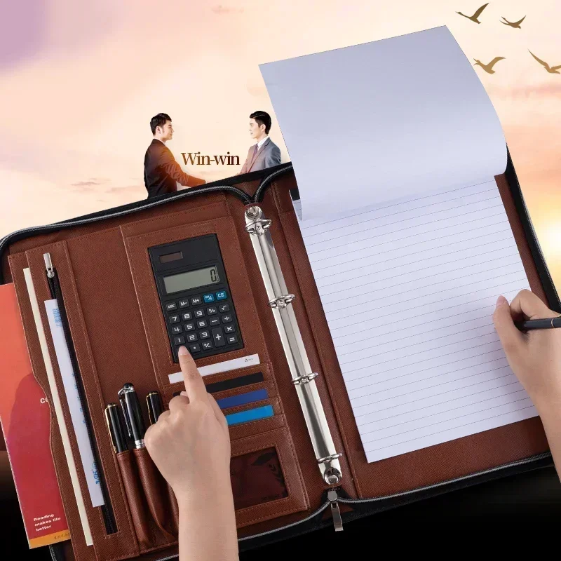 File Portfolio Document Zipper Office Leather PU Folder School Padfolio document bag,leather folder,office padfolio