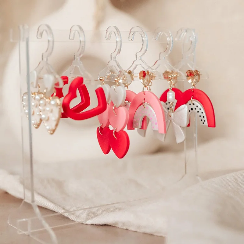 Handmade Polymer Clay Soft Pottery Earrings Stand Organizer Acrylic Hanger Shape Tabletop Jewelry Display Holder Earring