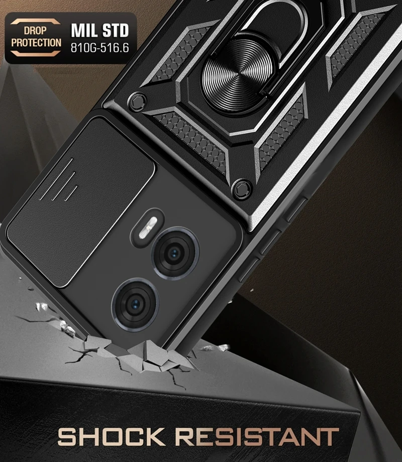 Enhanced Motorola Moto Edge 50 Fusion Case with Magnetic Ring Armor and Slide Lens Camera Protection