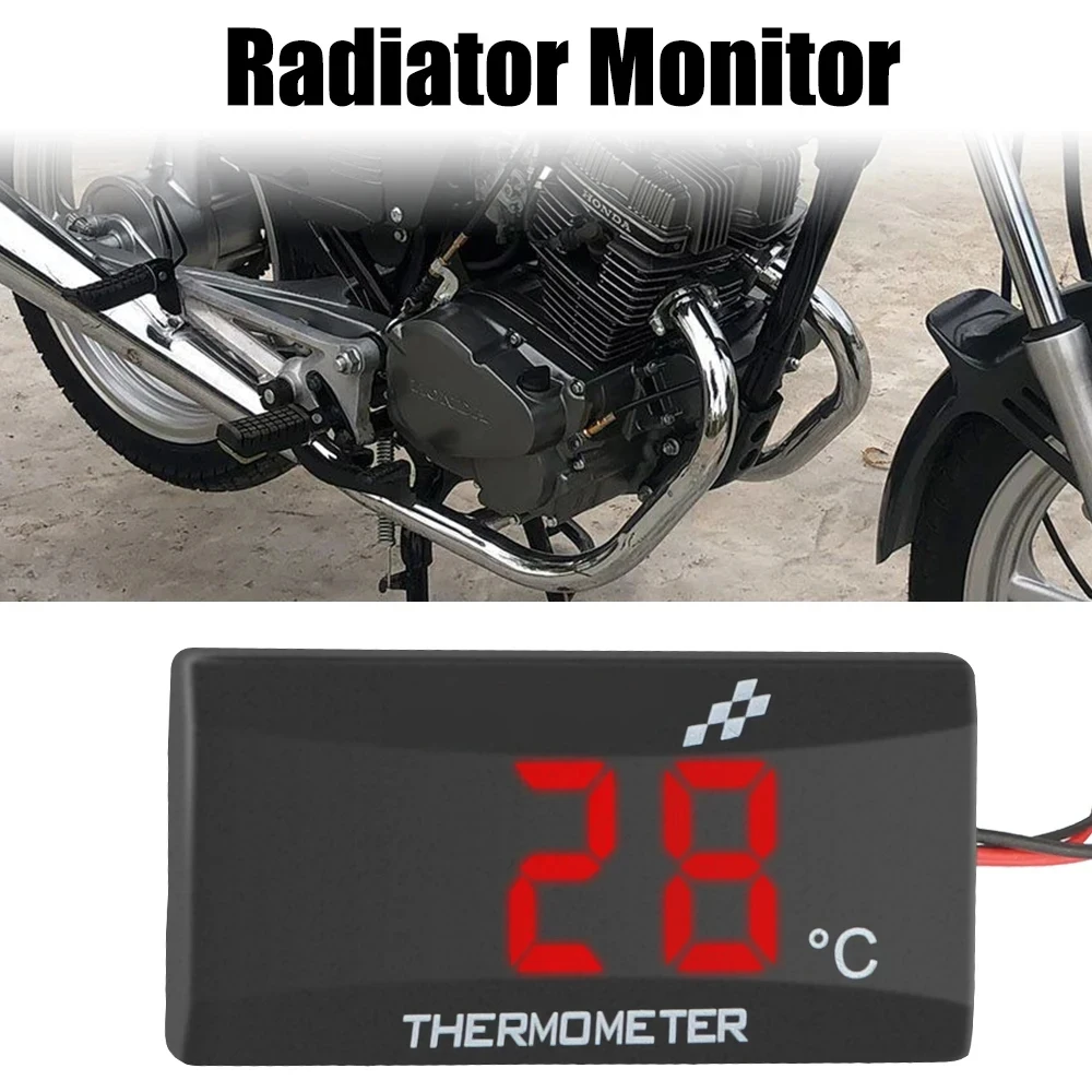 Motorcycle Thermometer Water Tank Retrofit 0~120&deg;C Monitor Red Blue Indicator Warning 12V Motorcycle Thermometer With Senso