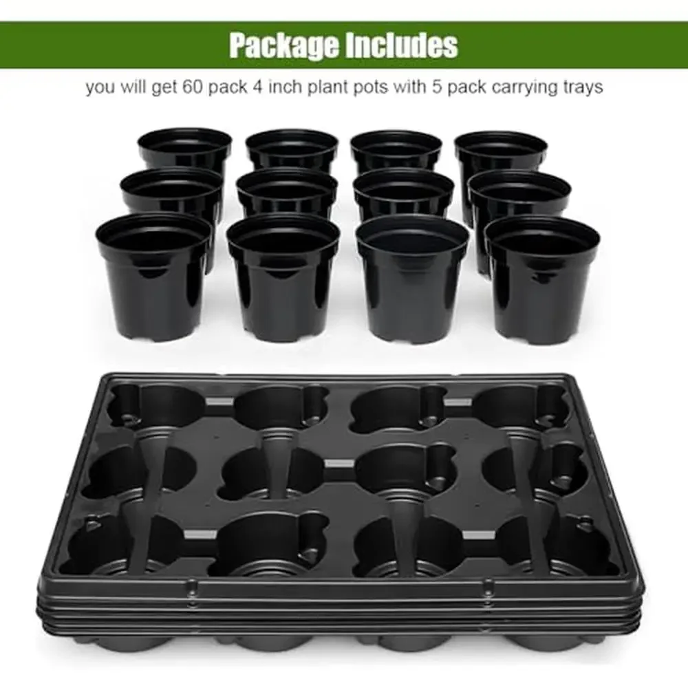 4" Plastic Plant Pots 60 Pcs 12 Cell Nursery Trays Sturdy Seeds Starting Shuttle BPA Free Material Wide Use Nursery Pots Unique