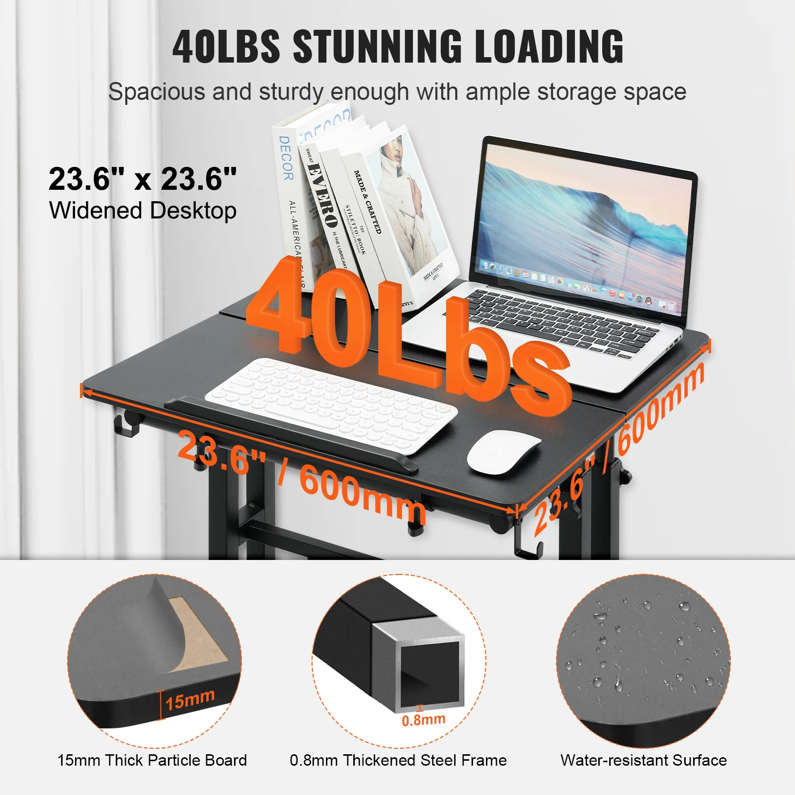 Sit-Stand Desk VEVOR 26.4"-44.9" Gas-Spring Height Adjustable 360&deg; Swivel Wheels Home Office Rolling Laptop Tiltable