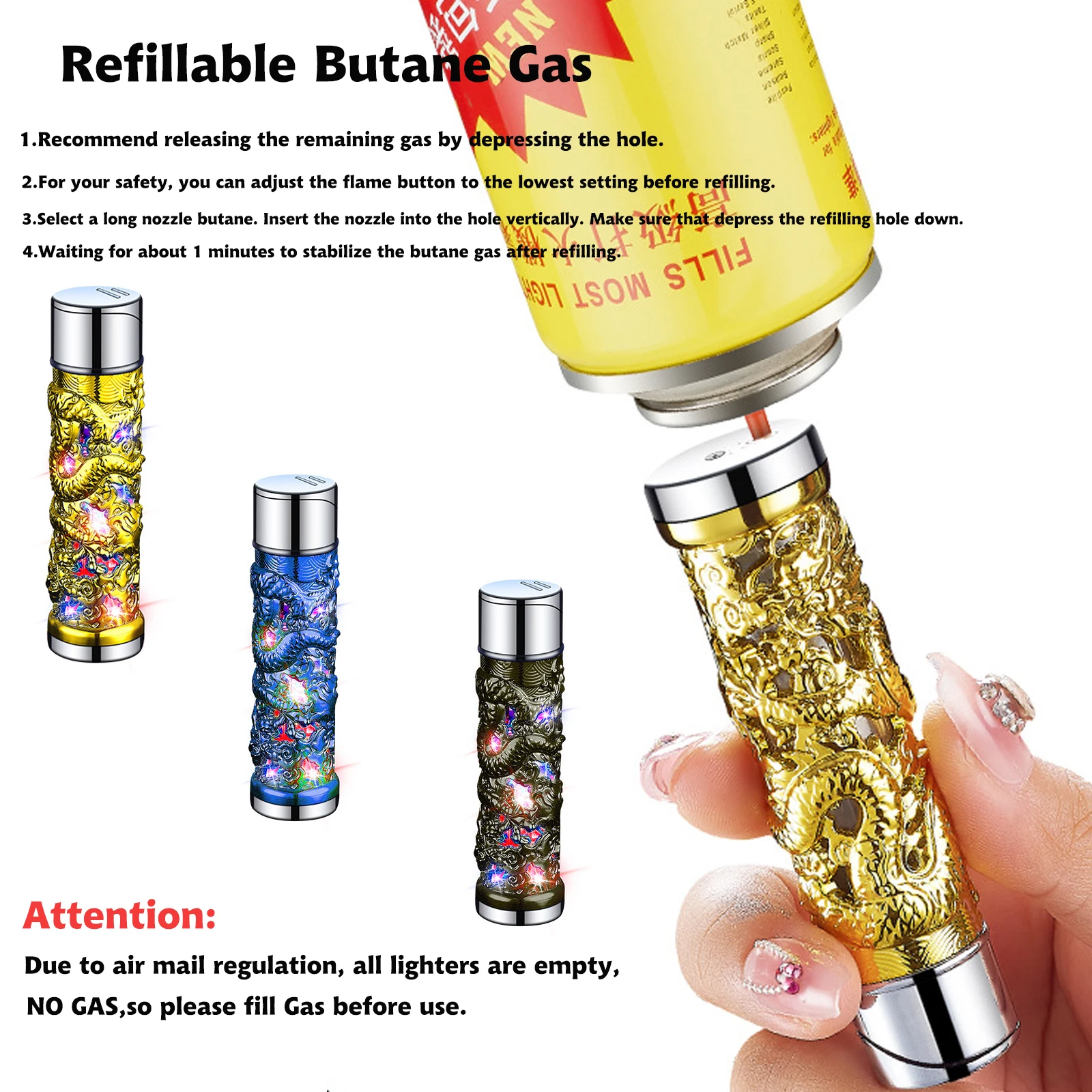 2 Pack Cool Dragon Design Magic Dual Flame Torch Lighter with Adjusting Flame Tool Windproof Cigarette Lighter (Without Butane) bbq lighter butane gas lighter cigarette lighter