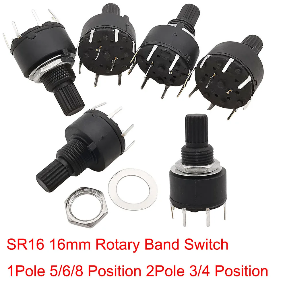 5 Teile/los SR16 16mm Dreh Band Schalter 1Pole 5/6/8 Position 2Pole 3/4 Position Griff Länge 15MM Welle Blume Achse Band Schalter