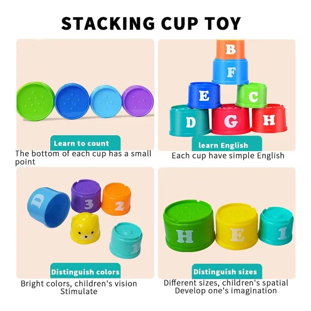 Kids Bathroom Stacked Cups Set Toys Cup Stacking Toys Water/Beach Games Tool Fun Baby Bathtub Toddlers Best Toys Stacking Rings 5