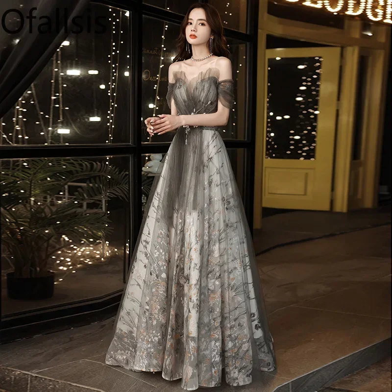 

Ofallsis Off Shoulder Embroidery Evening Dress Banquet 2024 New Summer Autumn Annual Meeting Elegant One Shoulder Long Dresses