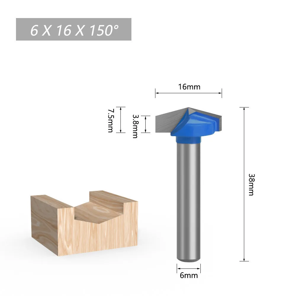 AURWOF 1pc 6mm Schaft 60 90 120 150 Grad V Typ Schlitzen Cutter Bit CNC Gravur Solide Router bit Hartmetall Fräser C0602 – Detail 14