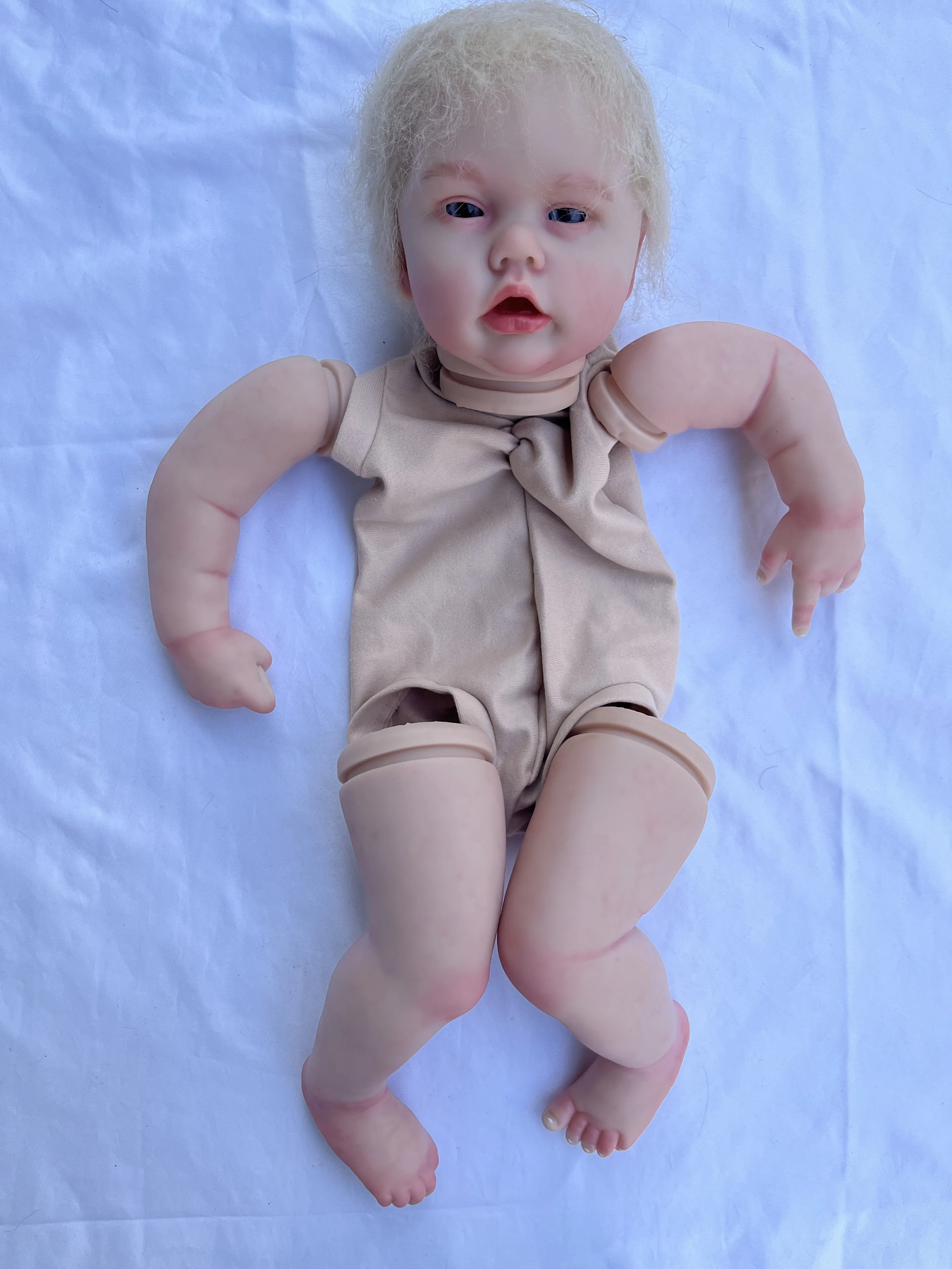 

FBBD Customized Doll Reborn Baby Penny With Hand-Rooted Mohair Painted Kit With one cloth Body Real Photos DIY Part
