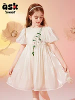 Tween Girls Summer Outing Season Summer Thin Puff Sleeve Fairy Princess Dress