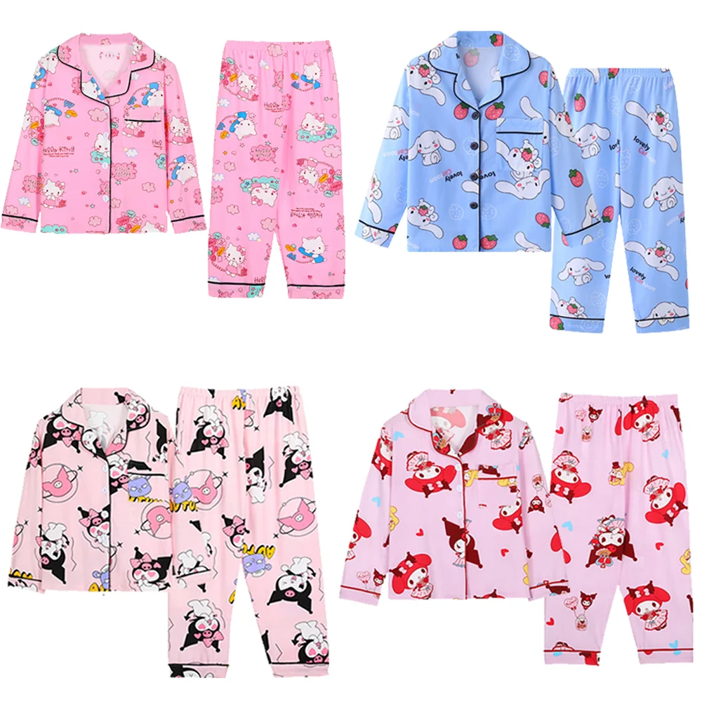 

Anime Sanrioed Kawaii Hello Kittys Kids Pajamas My Melody Kuromi Cinnamoroll Cartoon Long Sleeve Sleepwear Pants Set Girls Gift