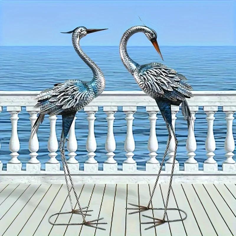 Rustic Metal Garden Crane Statues 1