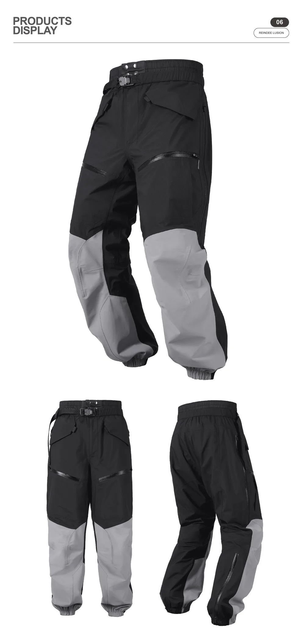 Reindee Lusion 23aw All-weather hard-shell 3L outdoor ski pants rubbered waistband multiple pockets side zipper techwear