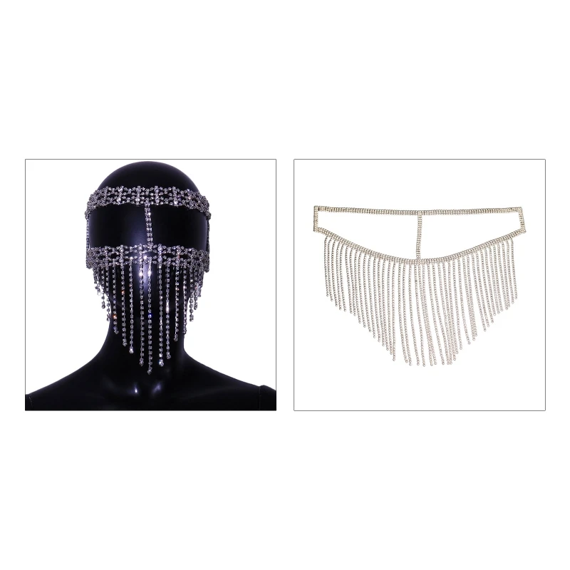 

Crystal Tassel Hairwear Vintage Mask Chain Rhinestones Veil Mask Hair Jewelry for Masquerade Trendy Hair Styling Tool