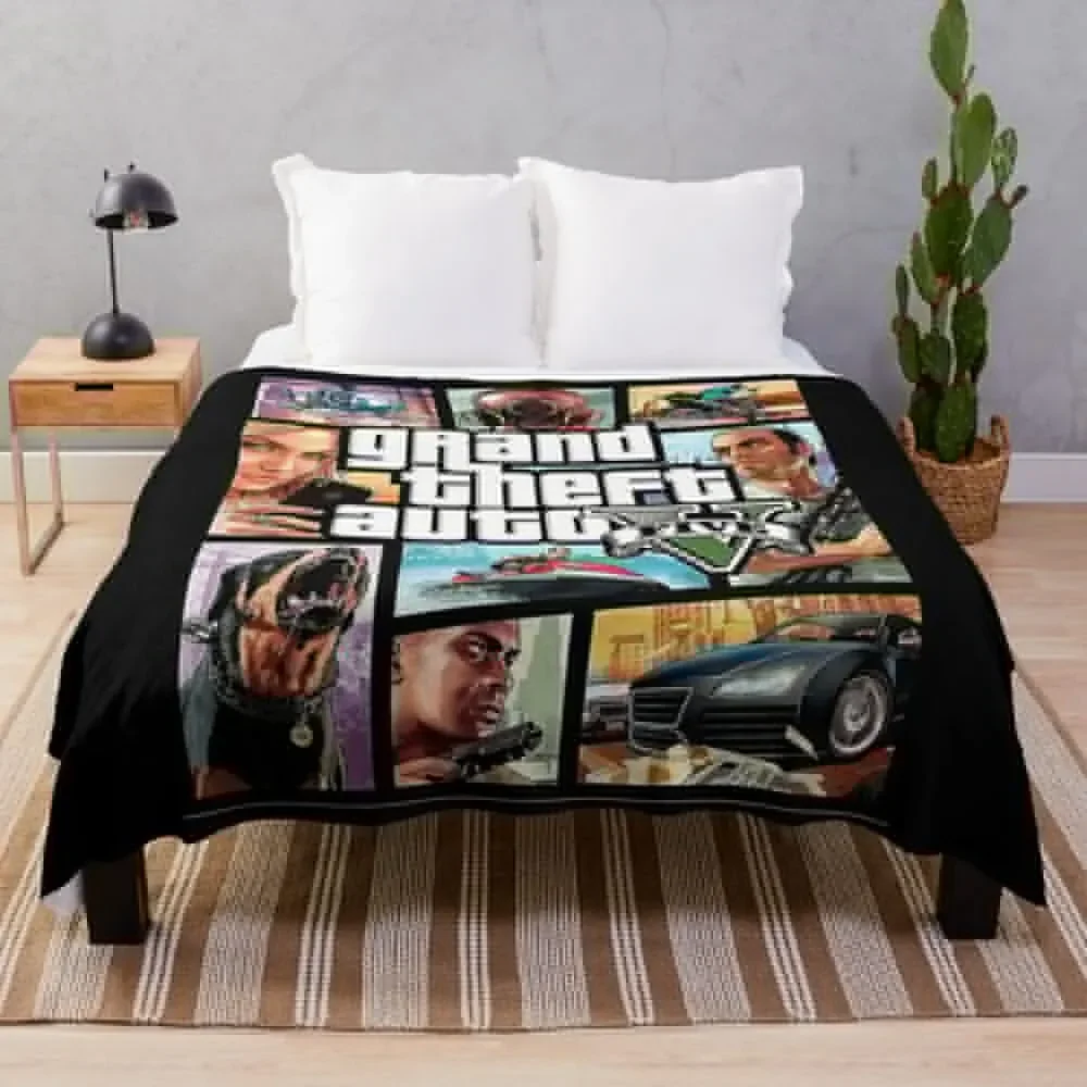 

grand theft auto five Classic . Throw Blanket Soft Plaid Furry Polar Bed Fashionable Blankets