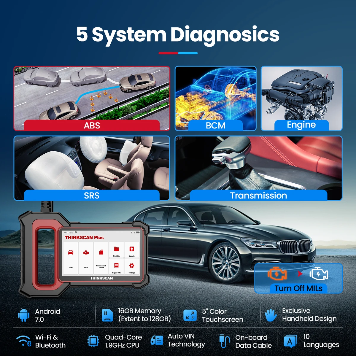 Thinkscan Plus S4 OBD2 Scanner ABS/SRS/ECM/TCM/BCM System with 3 Resets OBDII Automotive Scanner Bluetooth Diagnostic Tools — view 2