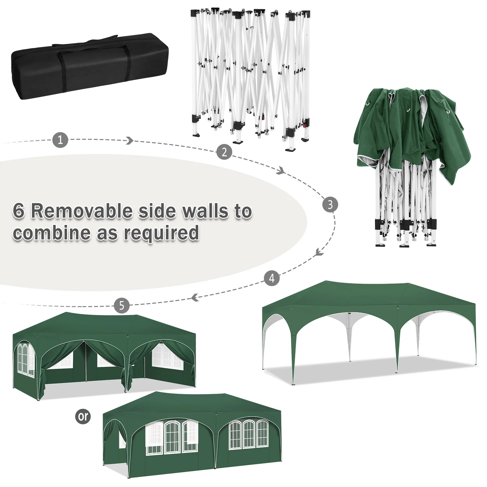 WOLTU 3x6m Gartenpavillon Faltbarer Pavillon mit 6 Seitenwänden Höhenverstellbar Wasserdicht UV-Schutz Partyzelt mit Tasche – Detail 7