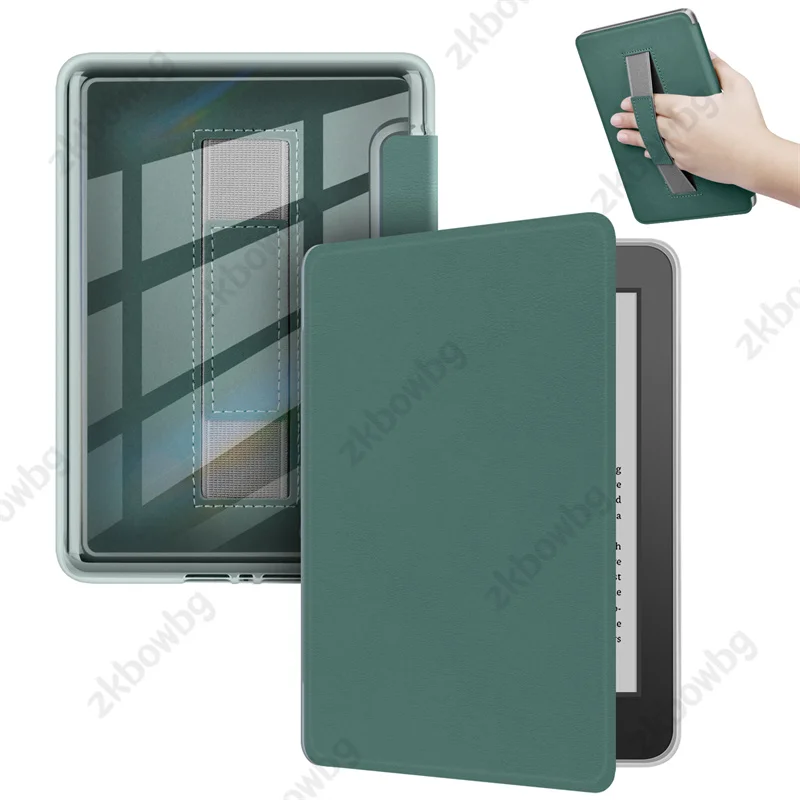 Ergonomic HandStrap PU Leather Case with Acrylic Clear Back and Wake/Sleep Cover
