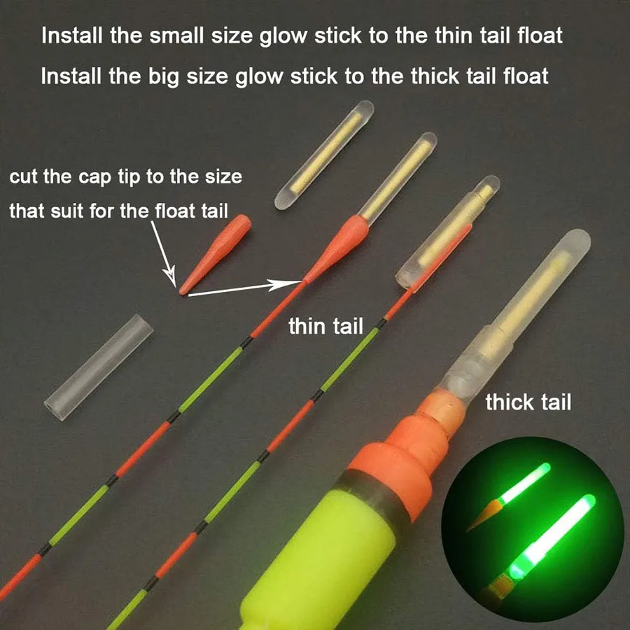 Bâtons lumineux fluorescents 4.5mm pour flotteurs et alarmes de pêche - Lot de 10 pièces avec 2 packs