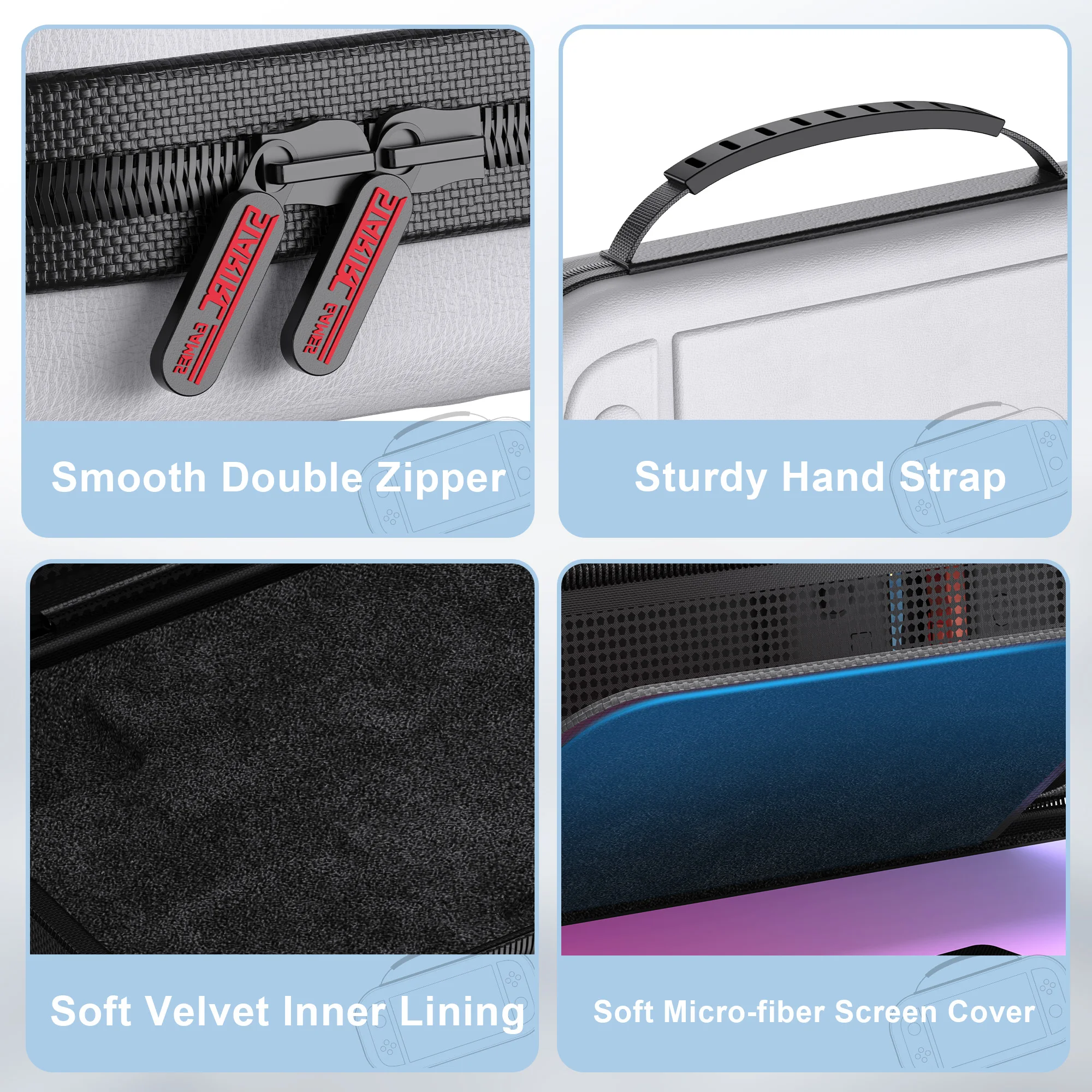 Large Capacity Portable PU Hard Travel Case with Accessory and Game Card Pockets