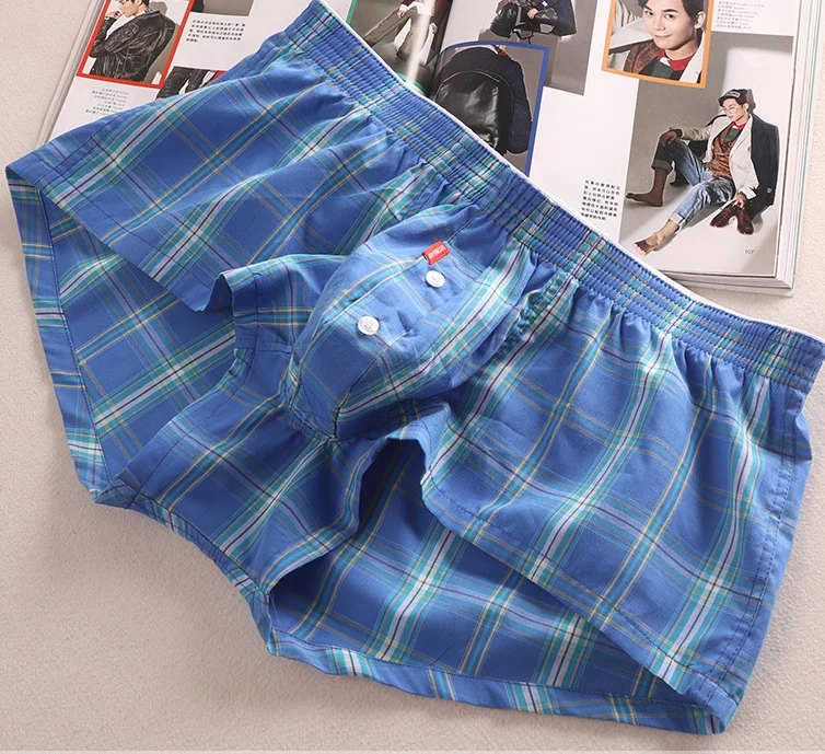 SEOBEAN MENS SEXY COTTON SHORTS HOME COMFORT CHECKERED FIT TRUNKS