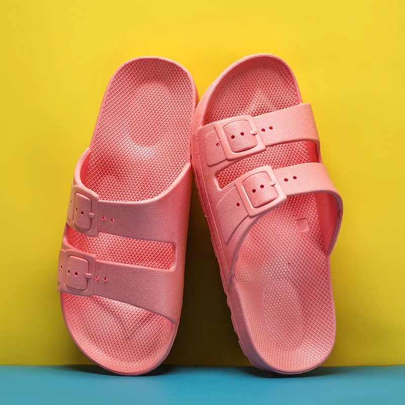 2024 Summer Kid Slippers Sandals Boy Girls PVC Flats Soft Bottom Girls Kids Trend Double Buckle Slides Beach Shoes For Children 6