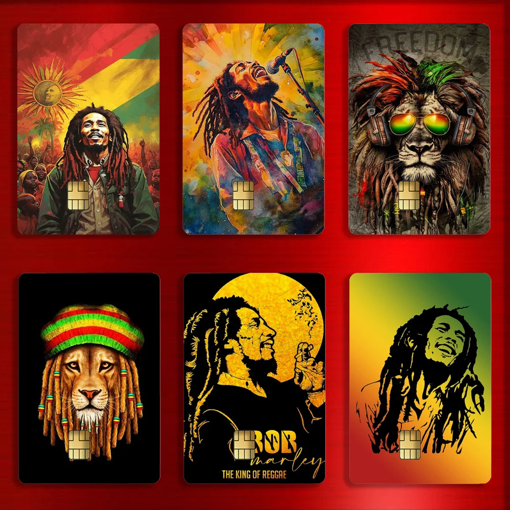 B-Bob Marley Rasta Lion Stickers For Debit Bank Credit Cards Metro Bus Pass Sticker Decoration Cover 4PCS Card Skin
