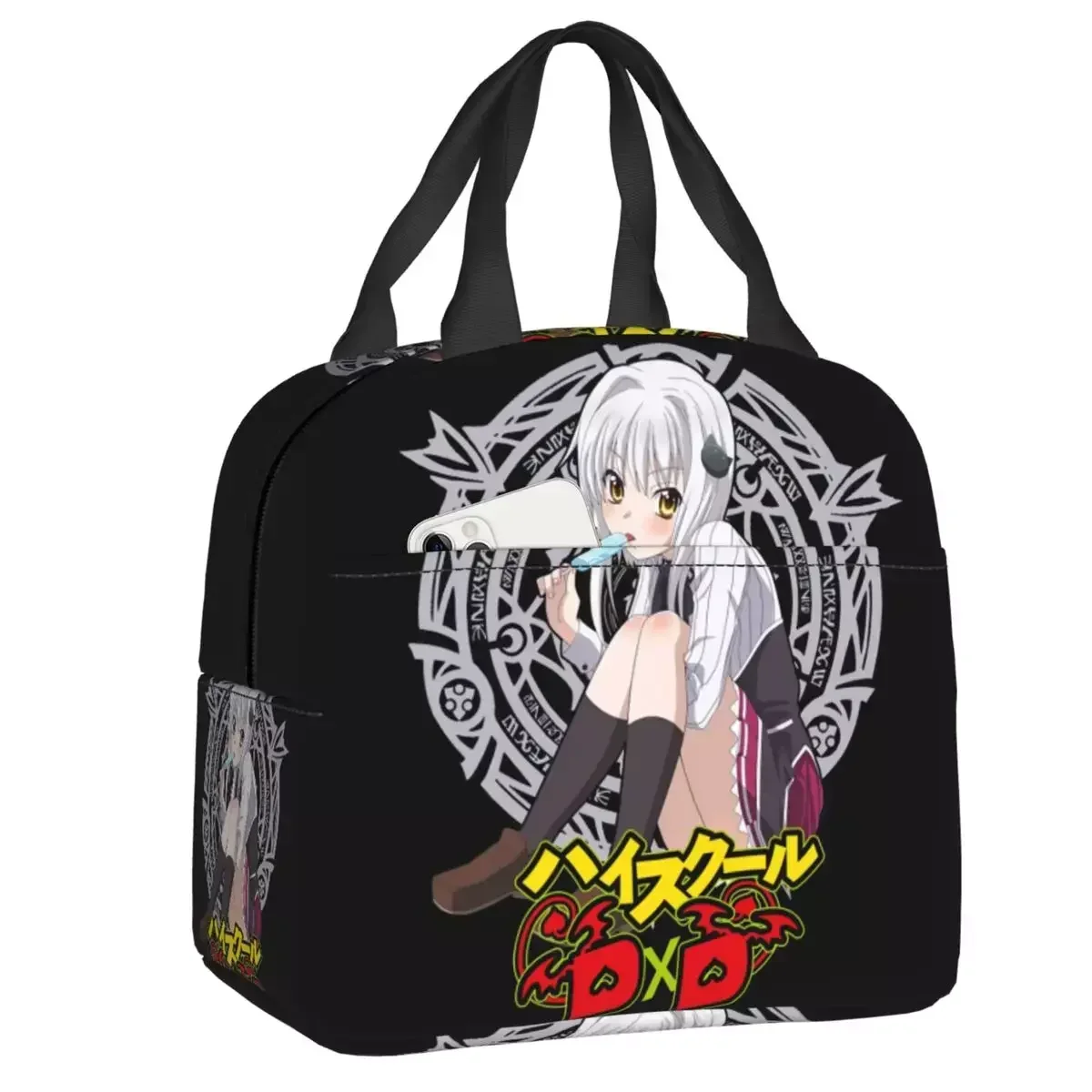 

2024 New Tojo Koneko Love High School DxD Anime Japanese Name Insulated Lunch Tote Bag Portable Cooler Thermal Food Lunch Box