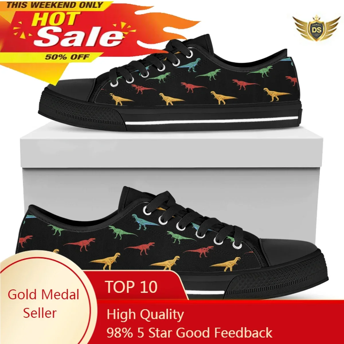 Shoes Cartoon T-Rex Women Black Canvas Spring Women Casual Comfortable Flat Vulcanize White Sneakers