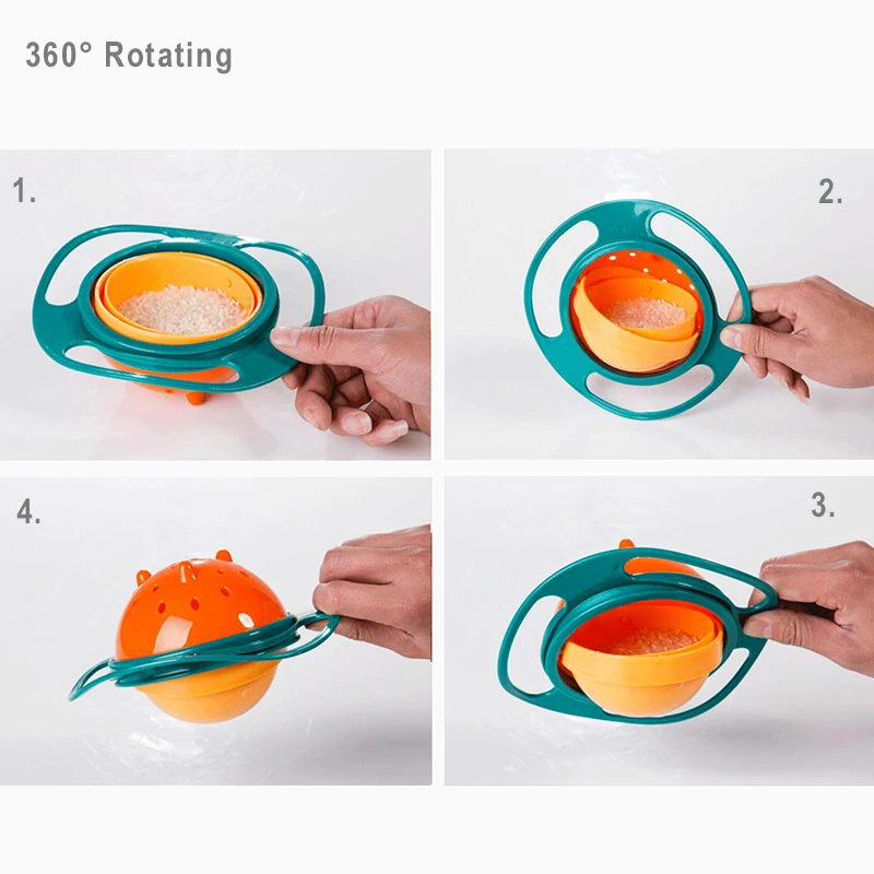 Universeller Gyro-Schüssel, 360-Grad-Drehung, auslaufsicher, Futternäpfe für Babytraining, Kinder, rotierende Balance, Neuheit, Gyro – Detail 5