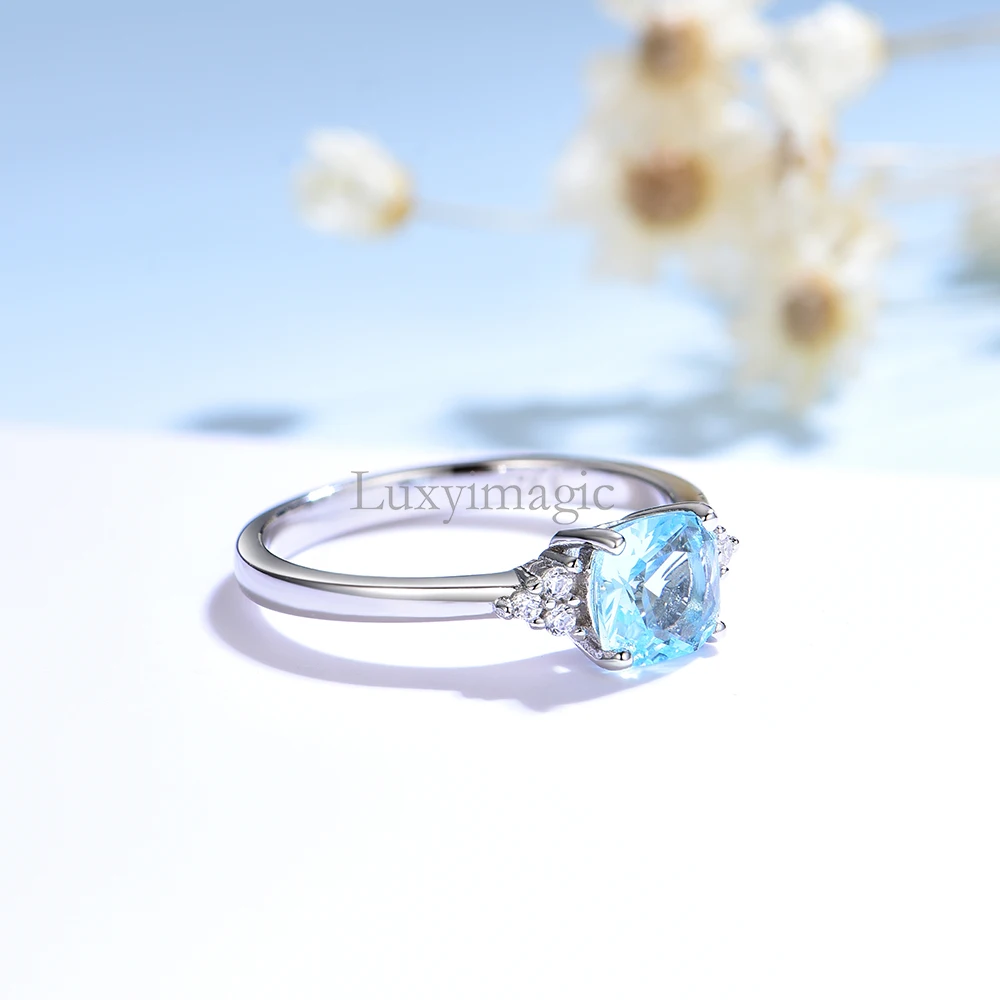 Luxyimagic Nano Aquamarine Rings for Women Silver 925 Jewelry Gemstones Birthstone Wedding Engagement Anniversary Gift for Her Silver Ring Silver Rings