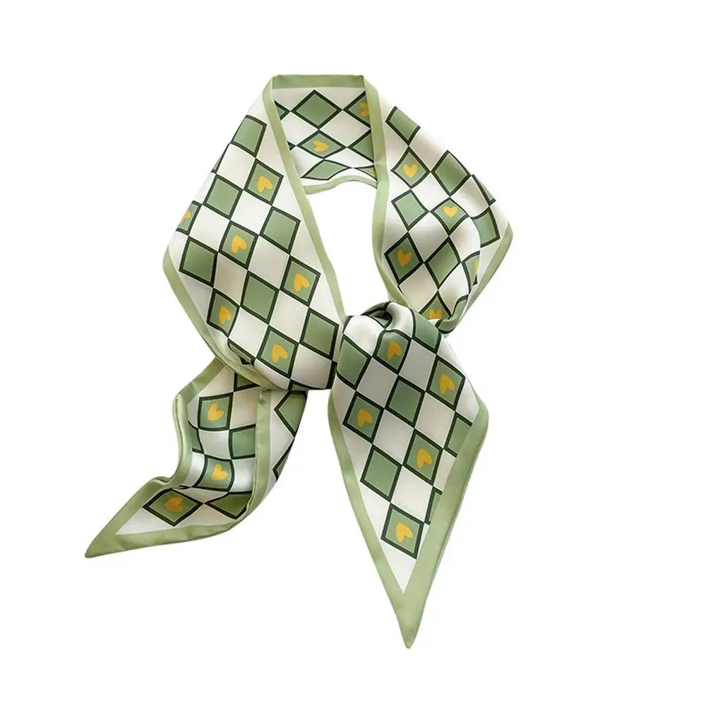 

Grid Hair Bands Heart Sweet Neck Scarf Tulip Lattice Satin Silk Scarves Women Hair Bands Long Hair Ribbon Flower Printed Scarf