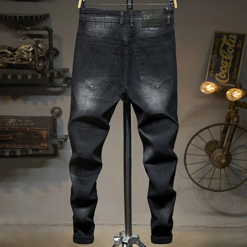 Newly Designer Fashion Men Jeans Retro Black Elastic Slim Fit Ripped Jeans Men Stretch Trousers Vintage Denim Pants Hombre