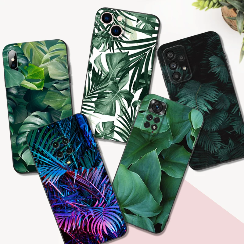 Custodia In Tpu Nero Per Xiaomi Mi 12 S X 11Lite Ne 11I 11T Pro Redmi 10A 10C Note 11Pro 4G 5G 11S Cover Green Monstera Leaves
