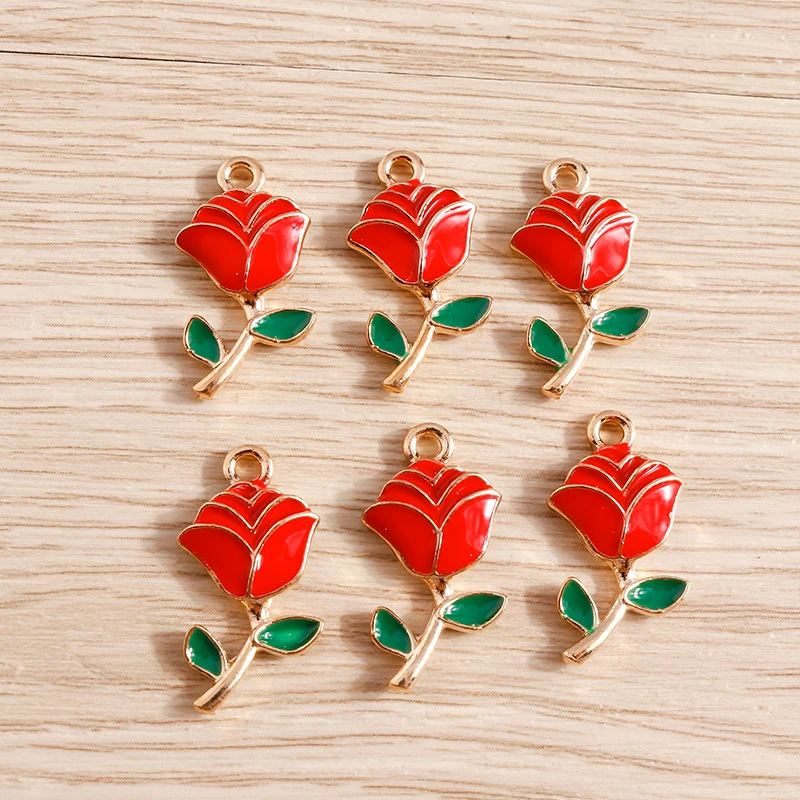 10 stücke Emaille Blume Charme Schmuck, Der Sonnenblume Rose Anhänger Charms für Halsketten Ohrringe DIY Schlüsselanhänger Handwerk Zubehör – Detail 5