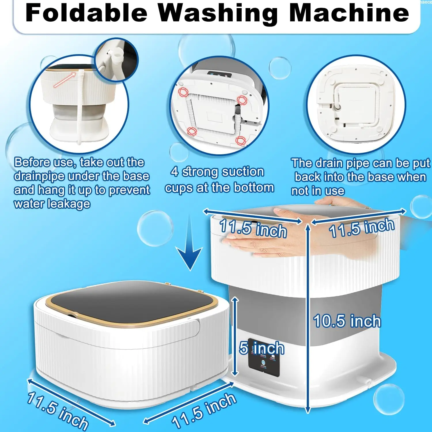 Compact Portable Washing Machine: 11L Small Fold Washer with Spin Dryer, Mini Foldable Clothes Washer, Ideal for Travel 3