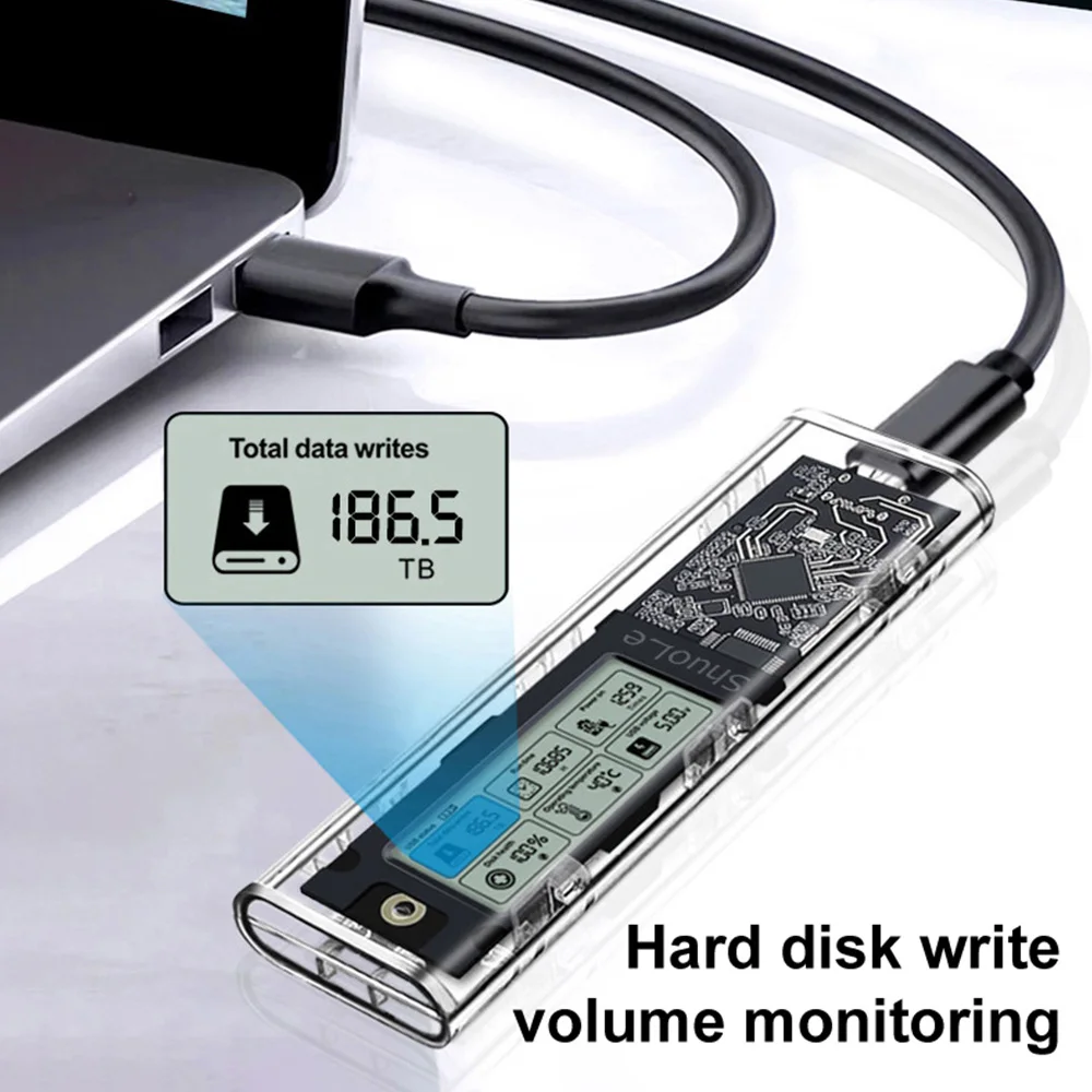 Enhanced Dual-Protocol Smart Digital Display M.2 SSD Enclosure with High-Speed USB and NVMe Connectivity