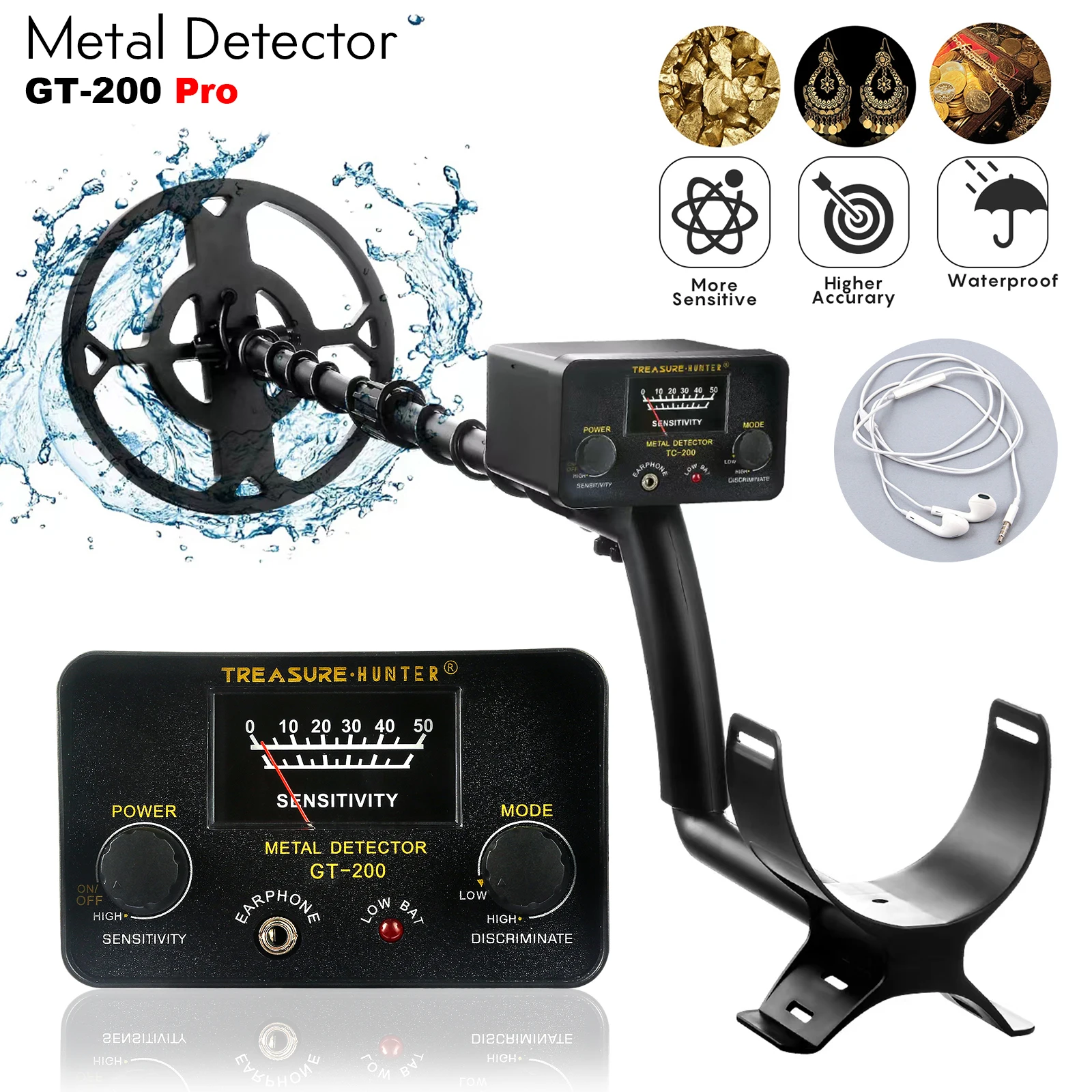 GT200 Pro Metal Detector High Sensitivity Underground Gold Iron Metal Detector De Matales Adjustable Tracker for Treasure Search