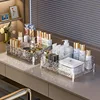 Glacier-print Desktop Makeup Organizer with Legs Clear Lipstick Split Vanity Storage PET Organizer Makeup Organizer Box 1