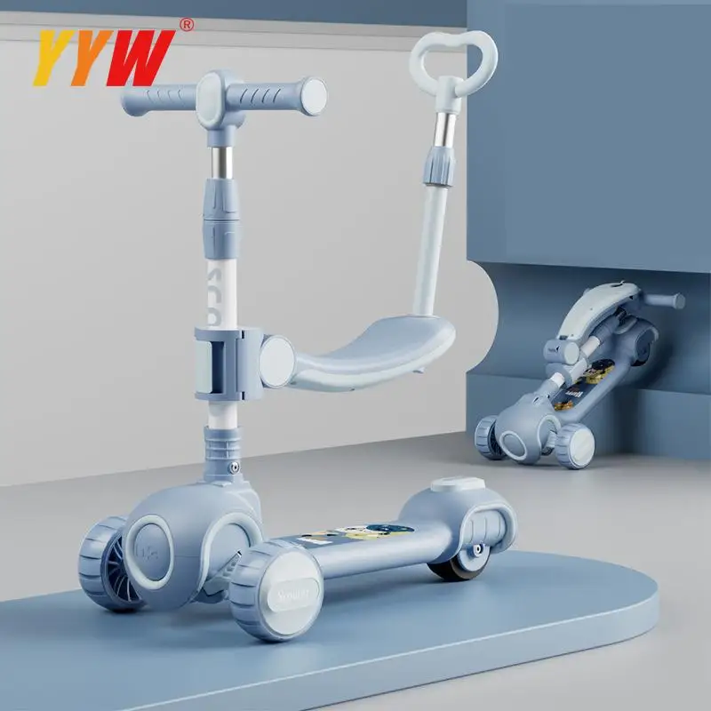 Children Scooter For 2-12 Years Children Cycling Kick Scooter With Seat And Pusher Flash Wheels Board Kid Music Pedal Scooters Adjustable Height