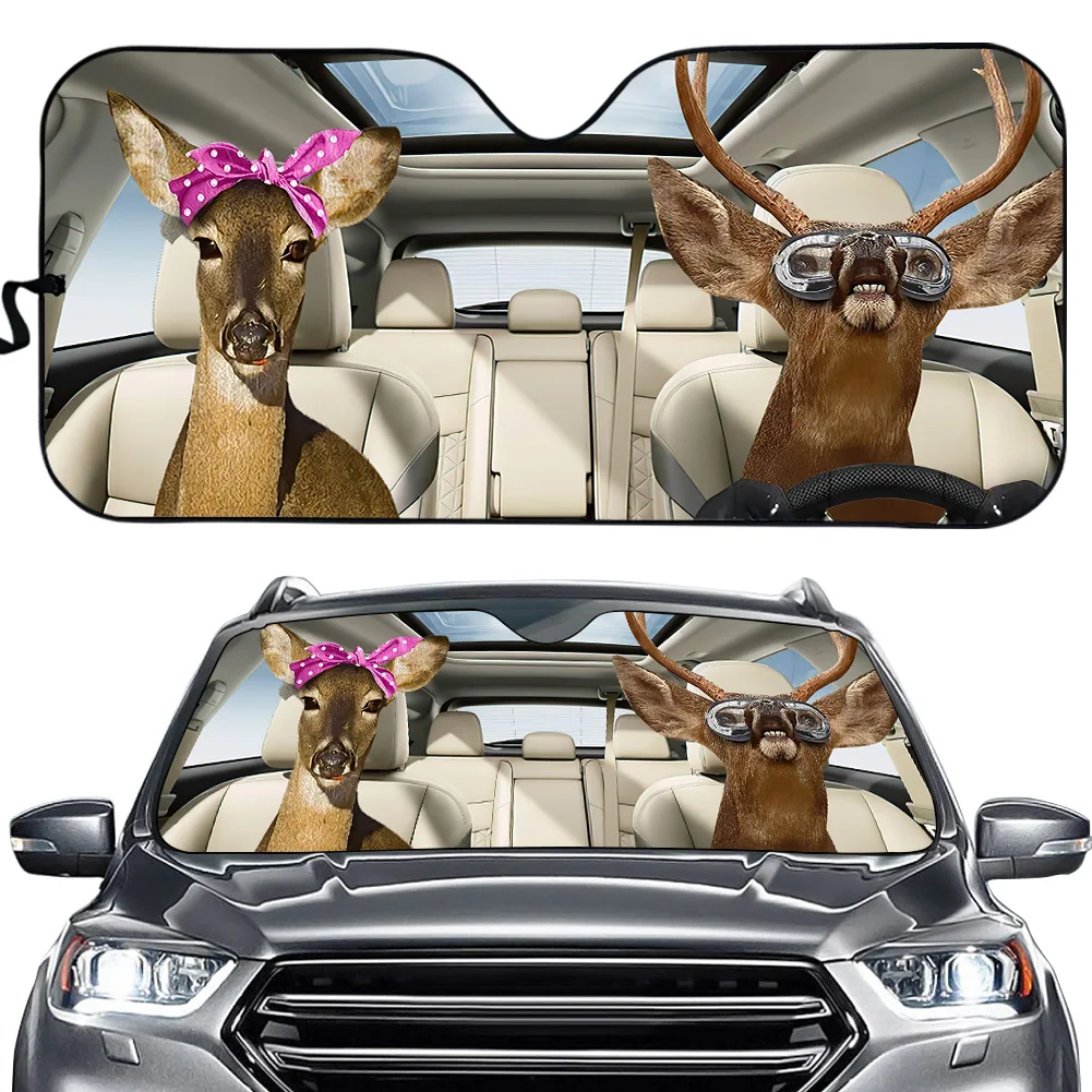 Funny Deer and Kangaroo Anime Drive Brand Designer Auto Sun Shade Car Front Windshield Window Cover Sunshades Sun Visor Interior car window sunshades for geely azkarra boyue pro atlas pro nl 3 2019 2025 sun coverage window windshields cover auto accessories