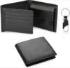Classic Mens Black Leather Wallets Solid Soft Credit Cards Holders Slim RFID Blocking Purses Coin Pocket Banknote Compartments 1