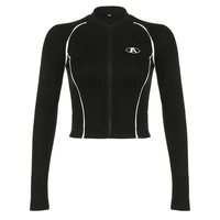 Women Long Sleeve Crop Top Jackets Zippers Slim Fitted Cropped Shirt Blouse Going Out Tops Casual Workout Tops Gifts