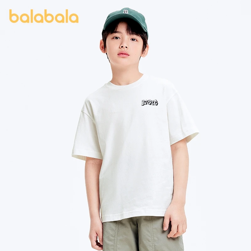 

Balabala Children Clothing Boys Short Sleeve T-shirt 2024 Summer New Outfit Cotton Middle and Big Kids Printed Top Trendy